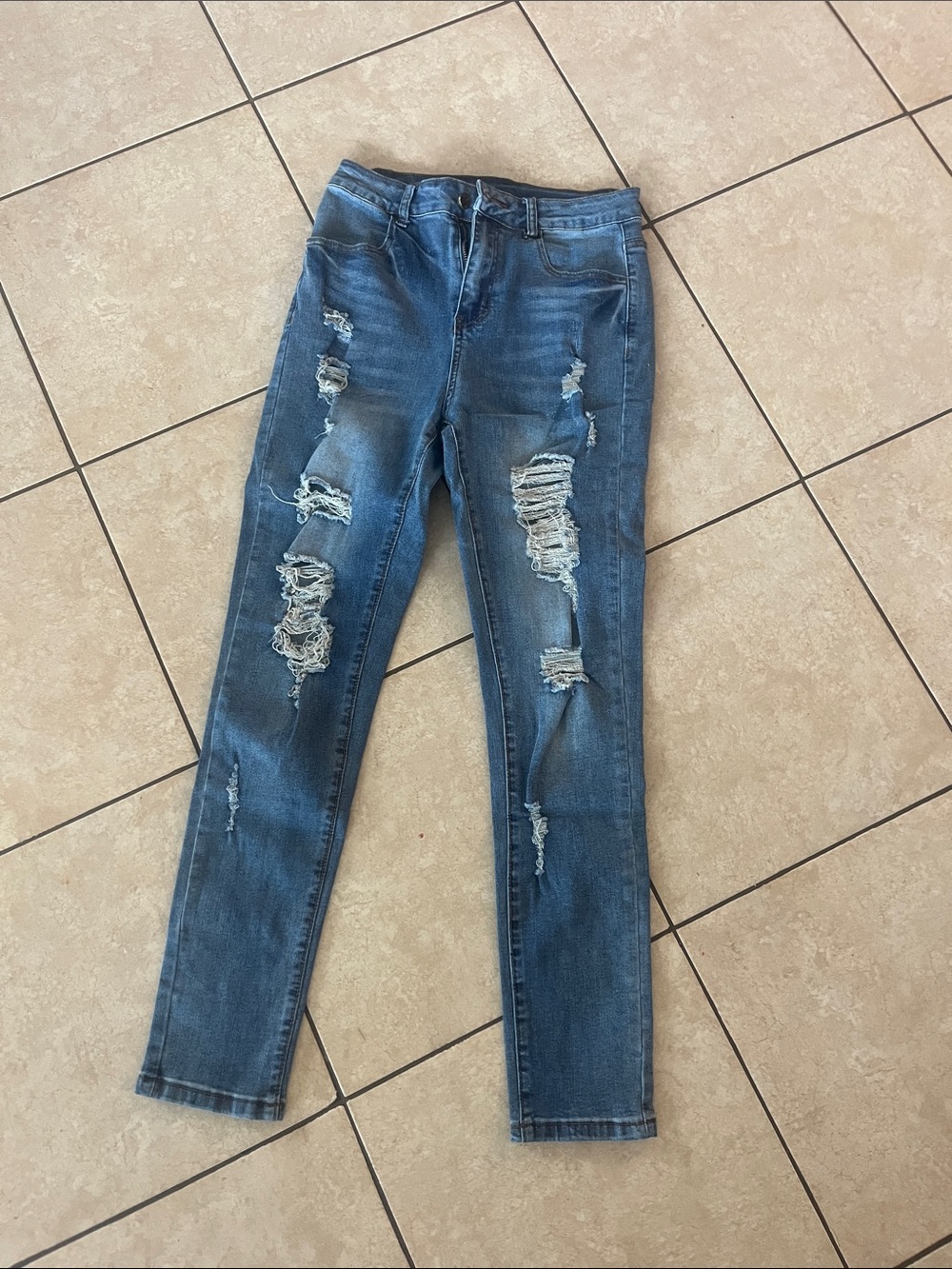 Ripped High-Rise Skinny Jeans - Blue